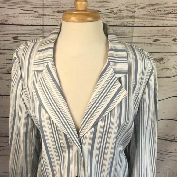 Blue White Striped Duck Head Cotton Spandex Blazer Jacket Large - Picture 2 of 8